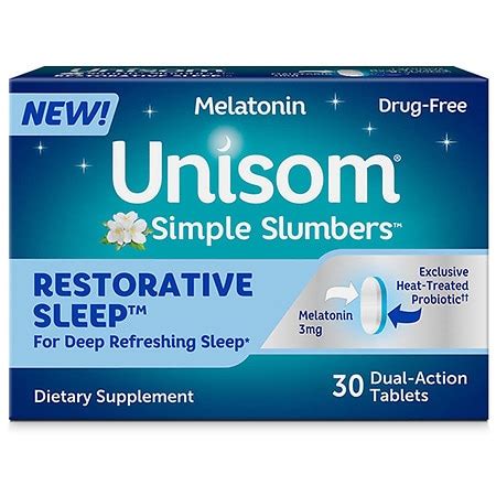 Unisom Simple Slumbers Restorative Sleep Supplement Tablets, Melatonin ...
