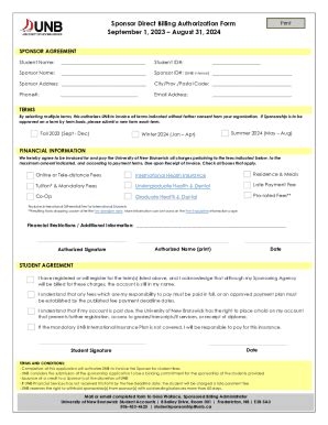 Sponsor Direct Billing Authorization Form September 1, 2023 - Fill and ...