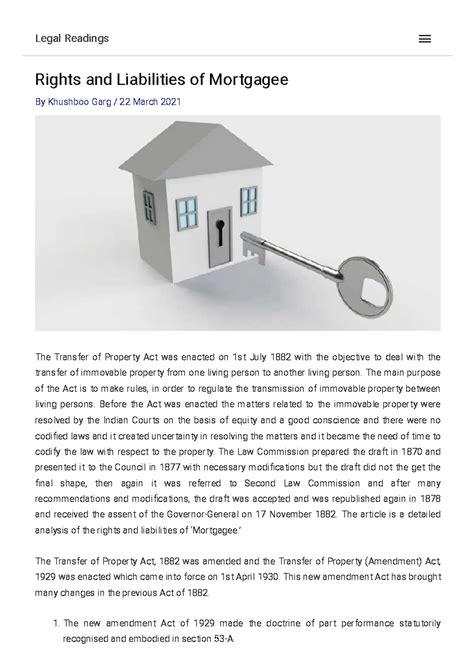 Rights and Liabilities of Mortgagee Legal Readings - Rights and ...
