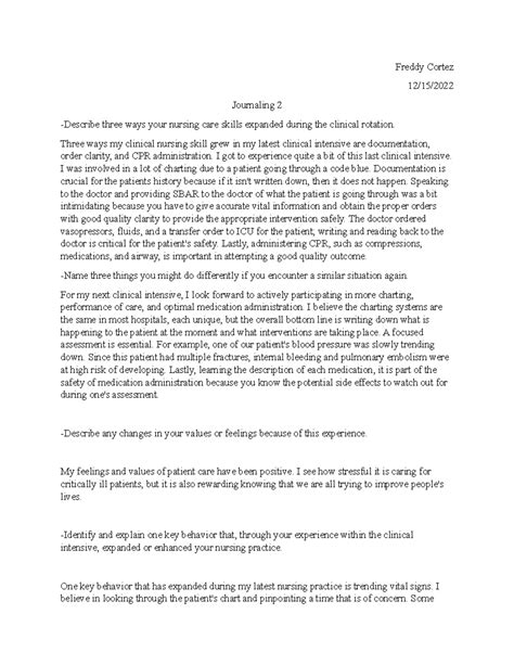 Journaling Day 2 - Clinical - Freddy Cortez 12/15/ Journaling 2 ...