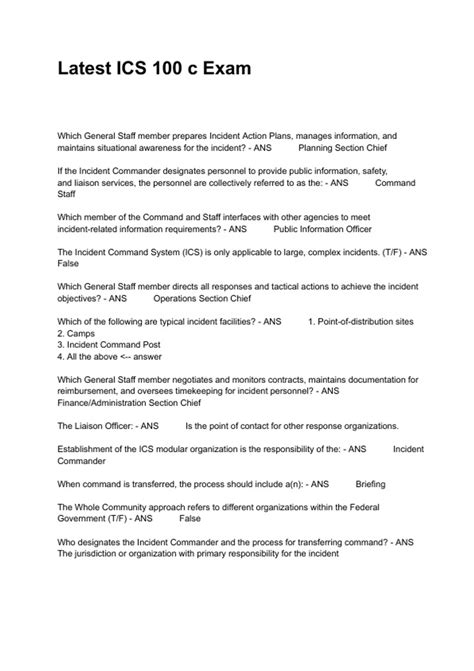 Latest ICS 100 c Exam Questions With Correct Answers - NIMS IS-100c ...