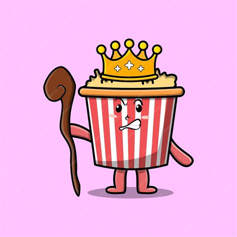 Premium Vector | Cute cartoon popcorn mascot as wise king with golden ...