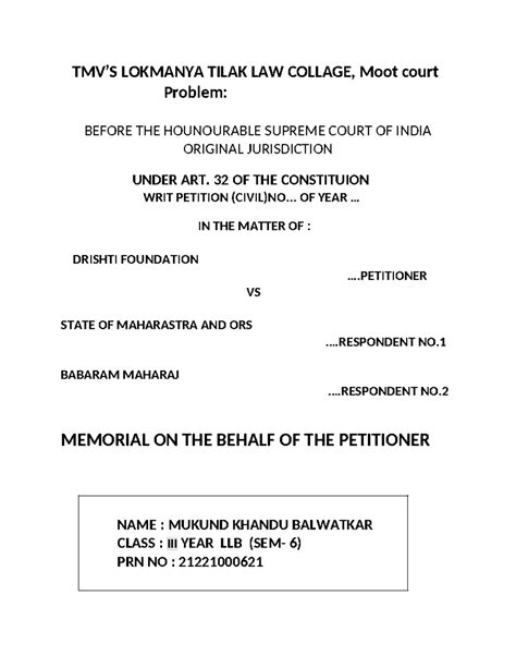 Mukund Moot Court - in this pdf there are practice material - TMV’S ...