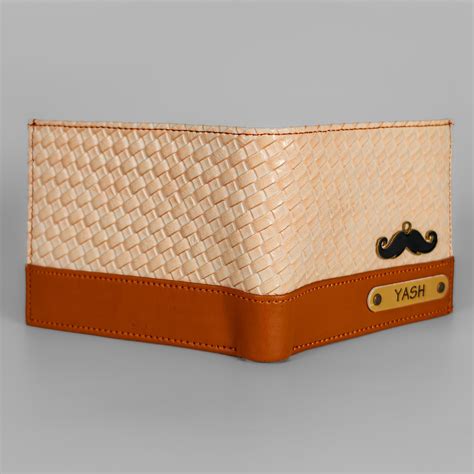 Personalized Cinnamon & Sand Weave Texture Mens Wallet | TPC Gifts