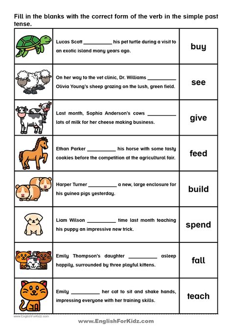 English for Kids Step by Step: Simple Past Tense Reading Comprehension ...