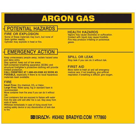 Argon Gas, 3 3/4 in Ht, NFPA Label - 20TH60|93492 - Grainger