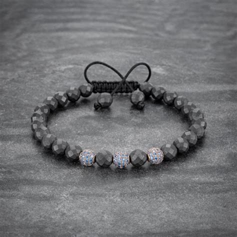 Matte Hematite Beaded Aquamarine Zircon Hamsa Bracelet