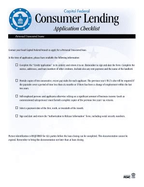 Fillable Online Capitol Federal Consumer Lending Application Checklist ...
