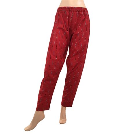 Ikat Cotton Pants with Pockets, Fully Elasticated, Red, PN1079 ...