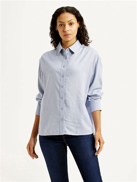 Women's Textured Light Blue Relaxed Fit Shirt – Levis India Store