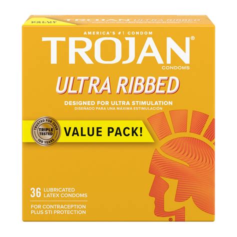 TROJAN Ultra Ribbed Lubricated Condoms for Ultra Stimulation, 36 Count ...