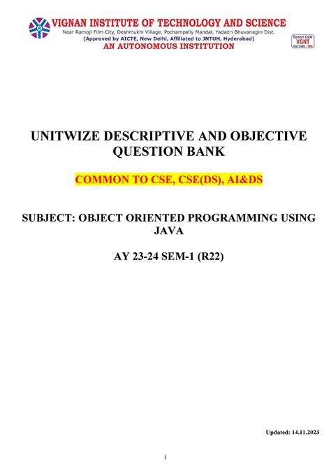 All Possible Question Bank(Desc&Obj)..R22 Oopsjava 2324SEM1 - UNITWIZE ...