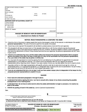 DE-142/DE-111(A-3d) Waiver Of Bond By Heir Or ... - California Courts ...