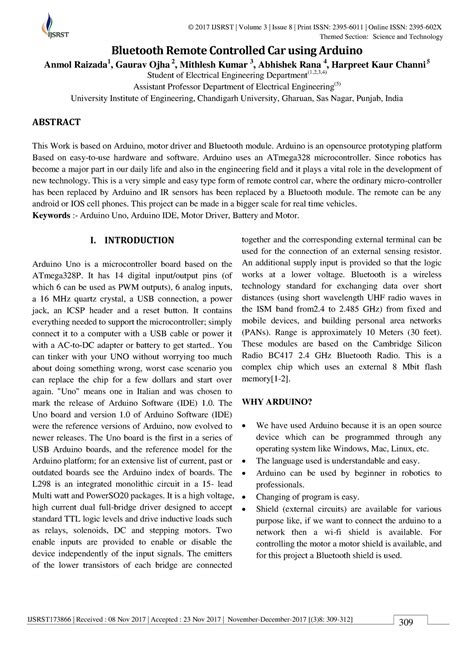 Bluetooth Remote Controlled Car using Ar - IJSRST173866 | Received : 08 ...