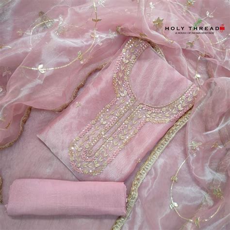 Organza gota patti handwork suit – HolyThread India