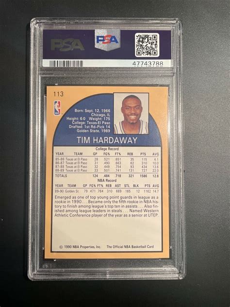 1990 HOOPS TIM HARDAWAY ROOKIE CARD #113 - GRADED PSA 9 - WARRIORS - RC ...