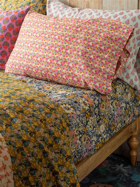 Gold Floral Cotton Flat Sheet - Mixed Print Soft Cotton