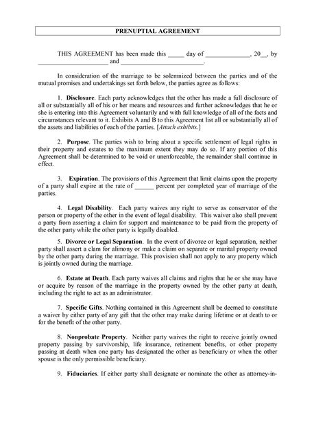 Prenuptial Agreement Template