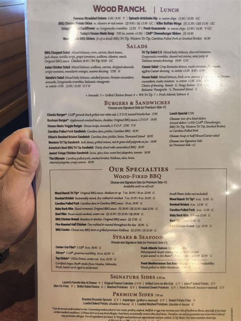 Menu at Wood Ranch BBQ, Cerritos