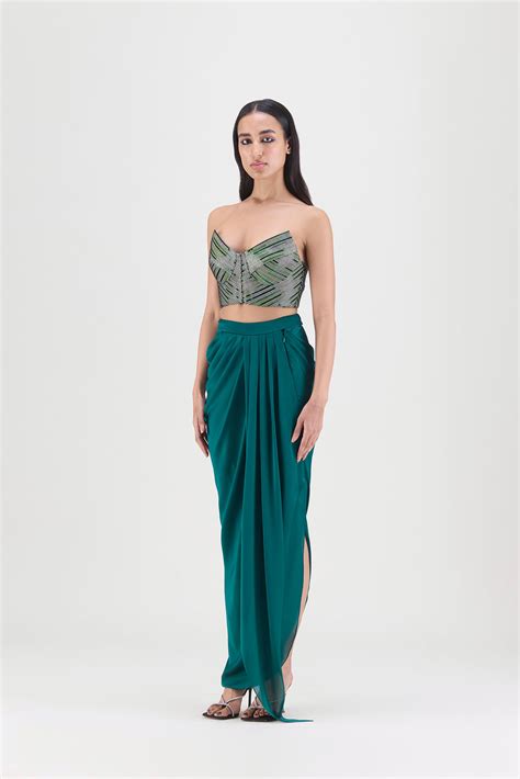 Woven Metallic Bustier And Skirt – Amit Aggarwal