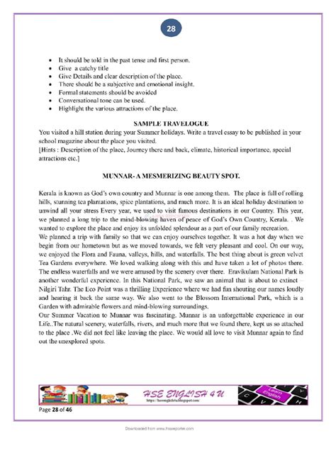 Travel essay format English +1 kerala state syllabus - Plus one - Studocu