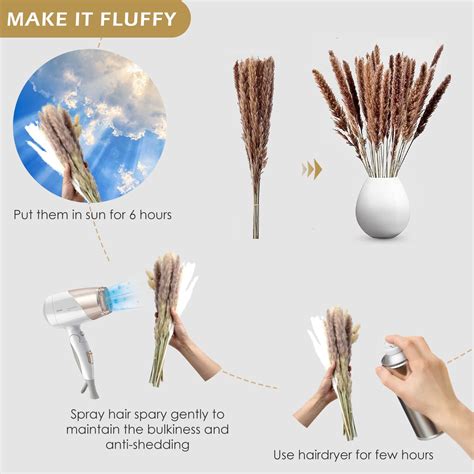 Buy Pampas Grass Artificial 100PCS Dried Flowers Bouquet Fluffy Natural ...