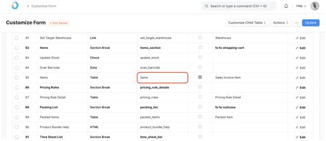 Fetch child table values using Jinja tags