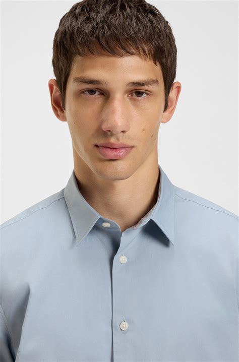 HUGO - Relaxed-fit shirt in stretch-cotton canvas - Light Blue