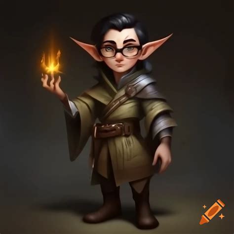 Dungeons & Dragons male gnome wizard with spellbook and glasses on Craiyon