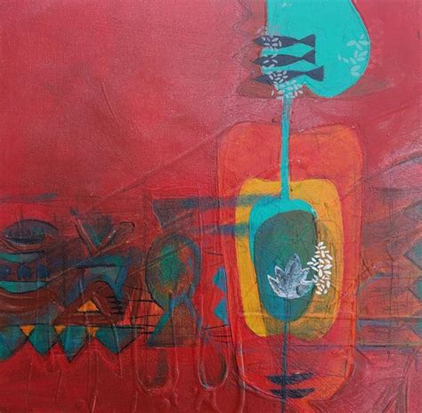 "Untitled 133": Red Acrylic Painting (9x9) by Narendra Jatav – ArtZolo.com