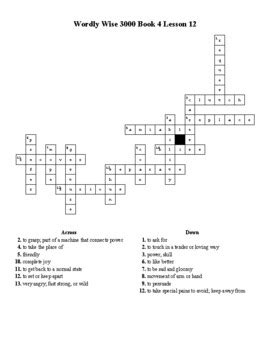 Wordly Wise 3000 Book 4 Lesson 12 Crossword Puzzle by Flair for the ...