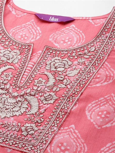 Buy Coral Yoke Design Cotton Straight Suit Set With Trousers Online at ...