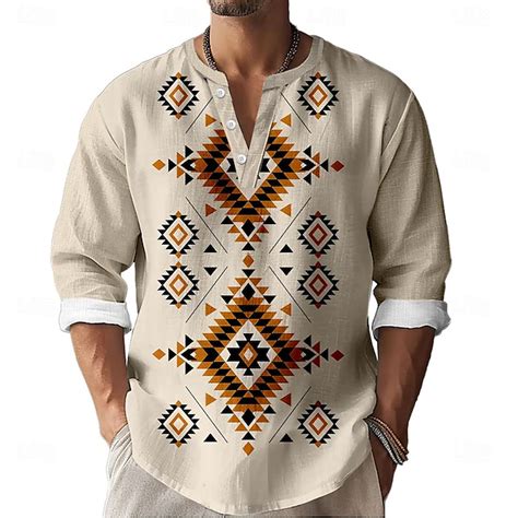 Men's Ethnic Shirt Button Up Shirt Henley Shirt Long Sleeve Casual ...
