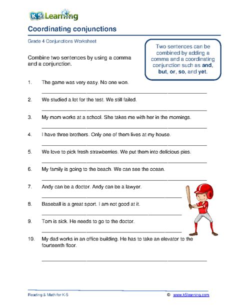 Grade 4 Conjunctions Worksheet: Combining Sentences with Conjunctions ...
