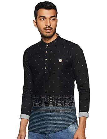 Buy The Indian Garage Co Men's Cotton Kurta (0918-SK01-10_Black_Large ...