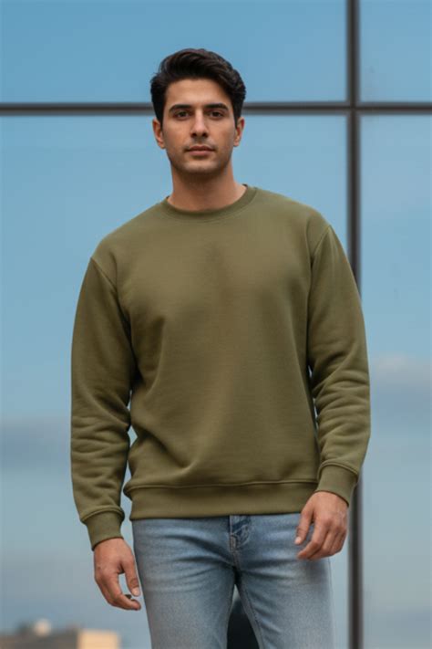 Men's Plain Olive Green Sweatshirt – Drapelet