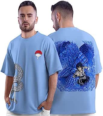 Buy crazymonk Naruto Sasuke Anime Oversized T-Shirt - Sky Blue, S at ...