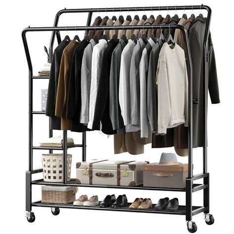 Raybee 70"H Garment Rack with Wheels, Portable Clothes Rack with Shelv ...