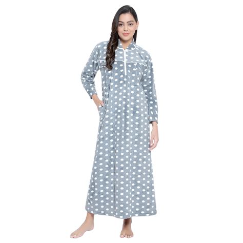 CIERGE Women's Woollen Dot Pattern Full-Length Maxi Nighty (Grey Free ...