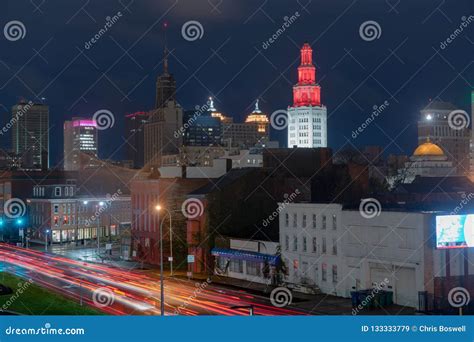 Before Sunrise Night Time Buffalo New York Downtown City Skyline Stock ...