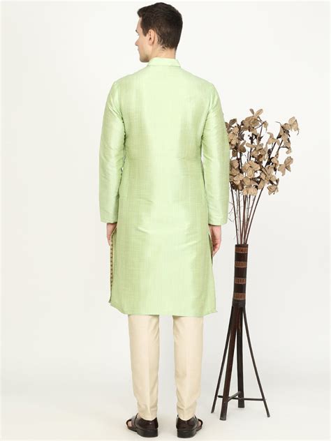Pista Green Solid Silk Blend Kurta for Men – The Kurta Company