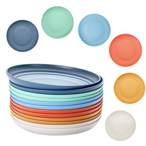 Wheat Straw Plates, Reusable Plastic Plates Set of 12, Dishwasher ...