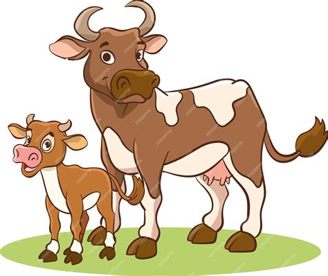 Vector illustration of mother cow and baby cow | Premium Vector