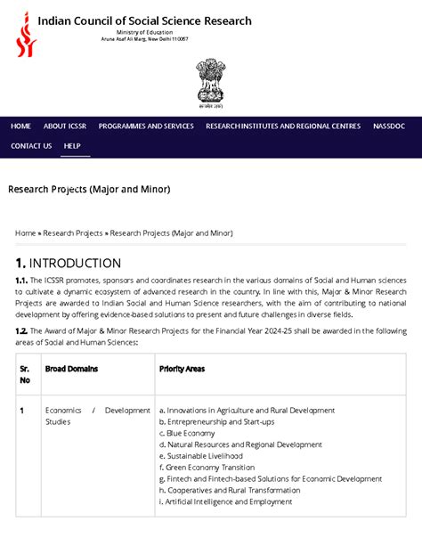Research Projects (Major and Minor) Indian Council of Social Science ...