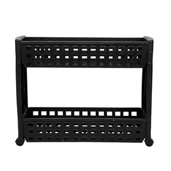 2 Layer Black Slim Rack Storage Rack Space Saving Slim Side Rack Shelf ...