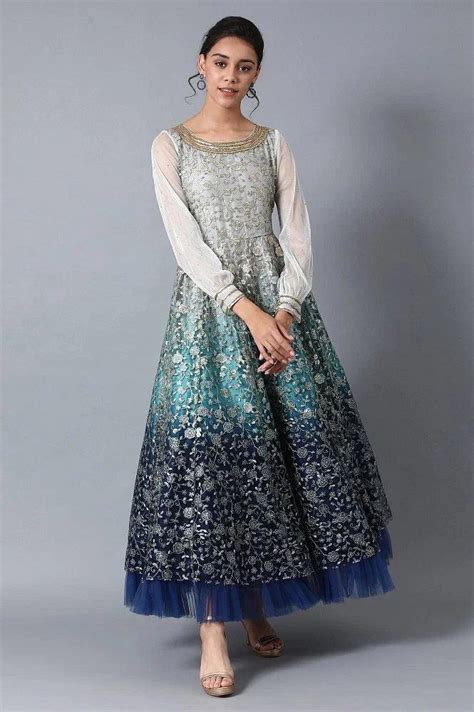 Buy Blue Round Neck Embroidered Gown @ 24999 | W for woman – wforwoman