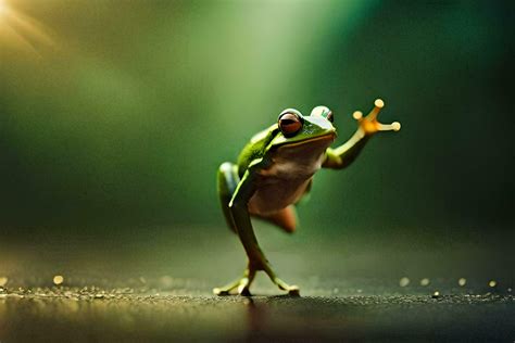 a frog is standing on its hind legs and reaching up. AI-Generated ...