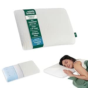 The White Willow Thin Pillow for Sleeping-Slim Memory Foam Cool Gel ...