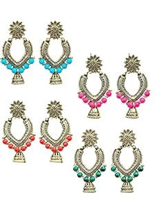 Buy Bodheetree Traditional Oxidised Gold Jhumki Combo|Heart with Flower ...