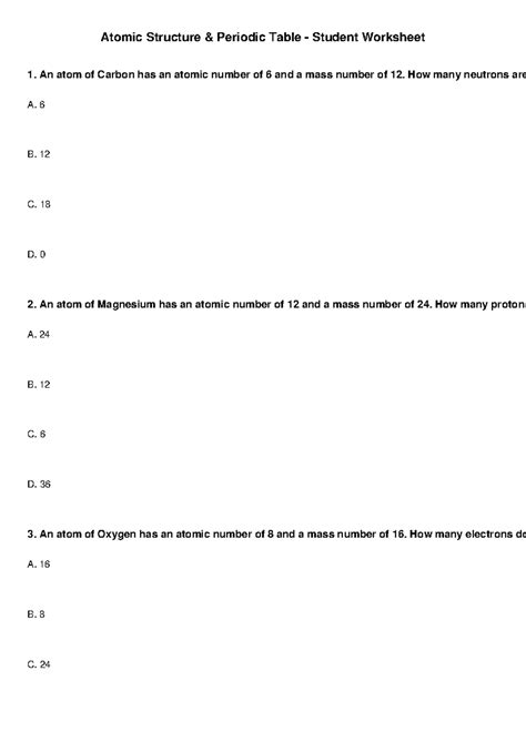 Atomic Structure & Periodic Table Worksheet (Student) - Studocu